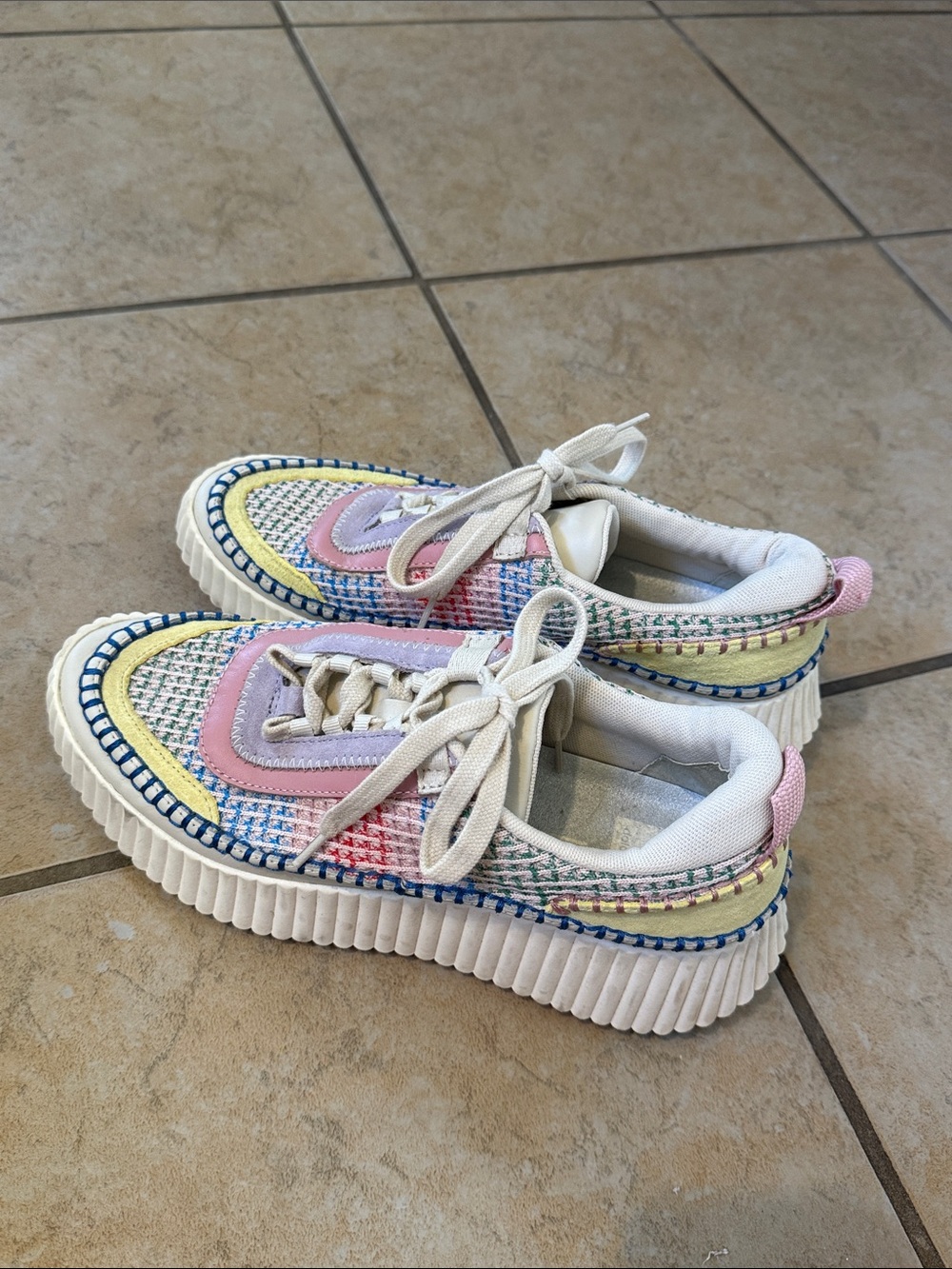 Dolce Vita Multicolor Woven Lace-Up Sneakers - Pastel Mix